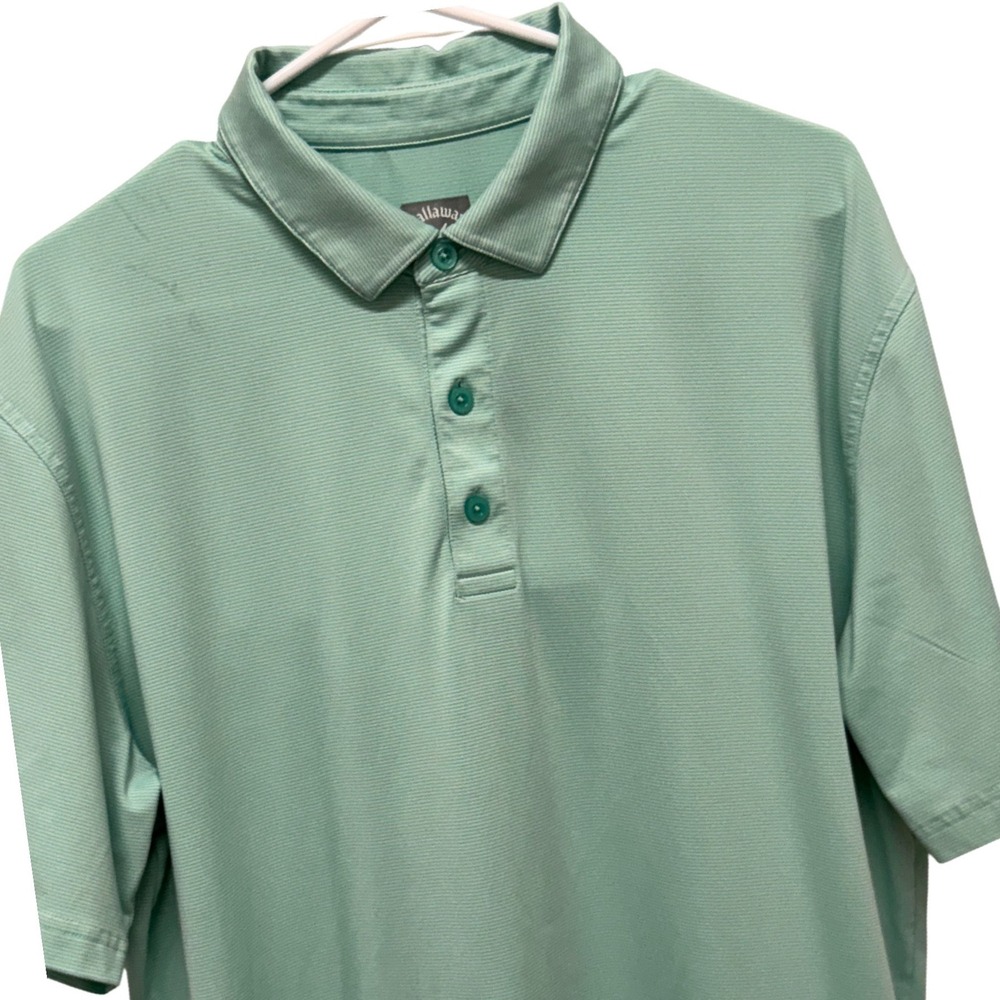 Callaway Opti-Dri Mens Golf Polo Shirt Large Green Striped Performance Short Slv